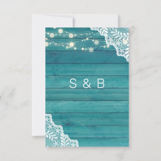 Blauwe houten kant & tekenlights save the date (Achterkant)