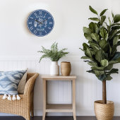 Blauwe houten koraal zeepaardje grote klok