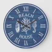 Blauwe houten koraal zeepaardje grote klok (Voorkant)