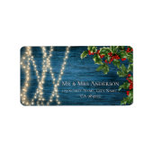 Blauwe Houten Lichten Rustieke Kerstmis Bruiloft A Etiket (Voorkant)