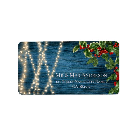 Blauwe Houten Lichten Rustieke Kerstmis Bruiloft A Etiket (Voorkant)