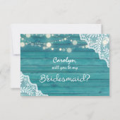 Blauwe houten lichten zijn mijn bruidsmeisje met f kaart (Voorkant)