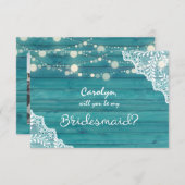 Blauwe houten lichten zijn mijn bruidsmeisje met f kaart (Voorkant / Achterkant)