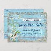 Blauwe Houten Strand Tropische Save The Date Kaart (Voorkant / Achterkant)
