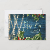 Blauwe Houten Strijklichten Kerstmis Bruiloft RSVP Kaartje (Voorkant)