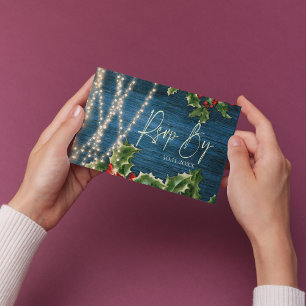 Blauwe Houten Strijklichten Kerstmis Bruiloft RSVP Kaartje