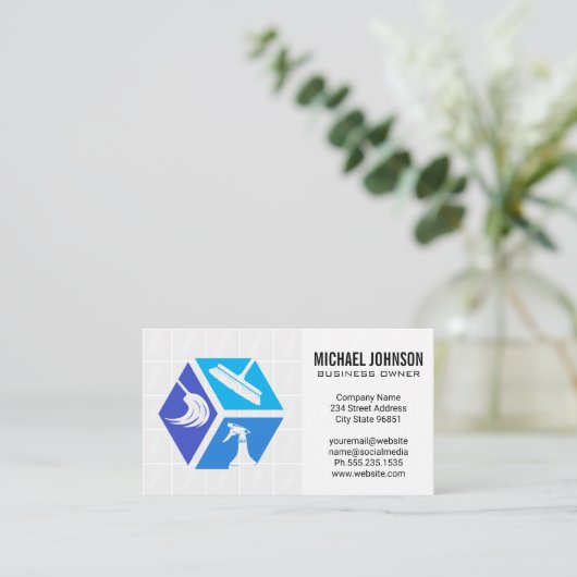 Blauwe Huis schoonmaak iconen | Badkamer Tegels Visitekaartje (Staand voorkant)