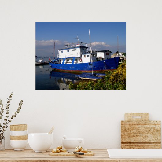 Blauwe huisboot Isle of Wight Poster (Keuken)