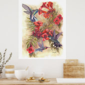 BLAUWE HUMMERVOGELS MET ORANJE TRUMPET-INJECTIES POSTER (Keuken)