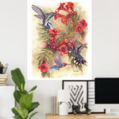BLAUWE HUMMERVOGELS MET ORANJE TRUMPET-INJECTIES POSTER (Thuiskantoor)