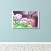 Blauwe Hummingbird Floral Stretted Canvas Afdrukke (Insitu (Houten vloer))