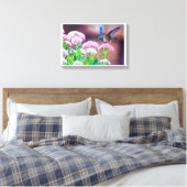 Blauwe Hummingbird Floral Stretted Canvas Afdrukke (Insitu (Slaapkamer))