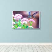 Blauwe Hummingbird Floral Stretted Canvas Afdrukke (Insitu (Houten vloer))