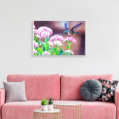 Blauwe Hummingbird Floral Stretted Canvas Afdrukke Afdruk (Insitu (Woonkamer))