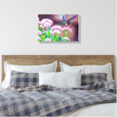 Blauwe Hummingbird Floral Stretted Canvas Afdrukke Afdruk (Insitu (Slaapkamer))