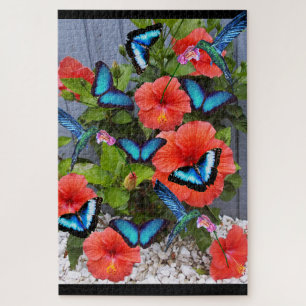 BLAUWE HUMMINGBIRDS EN BUTTERFLIES puzzel