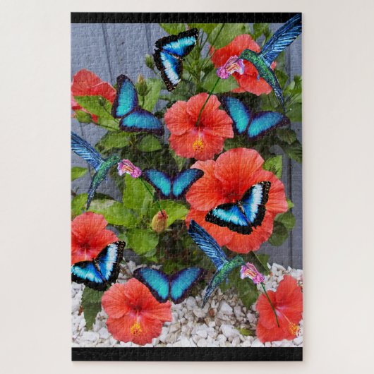 BLAUWE HUMMINGBIRDS EN BUTTERFLIES puzzel (Verticaal)