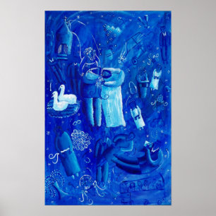 Blauwe Huwelijks Schilderij Huidige Kunst Afdruk Poster