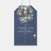 Blauwe huwelijksdeur cadeau labels cadeaulabel (Voorkant)