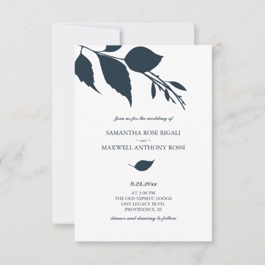 Blauwe Huwelijksuitnodiging met QR Code Kaart (Voorkant)