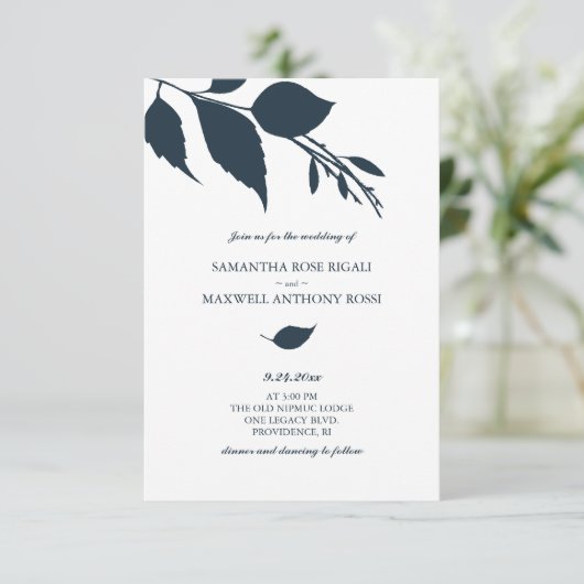 Blauwe Huwelijksuitnodiging met QR Code Kaart (Staand voorkant)