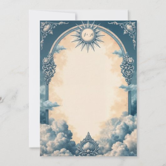  Blauwe Huwelijksuitnodiging met Zon en Wolk Kaart (Achterkant)