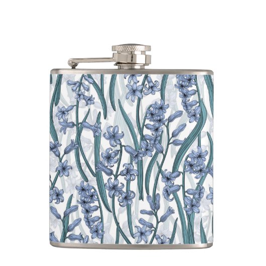 Blauwe Hyacint bloemen op wit Heupfles (Voorkant)