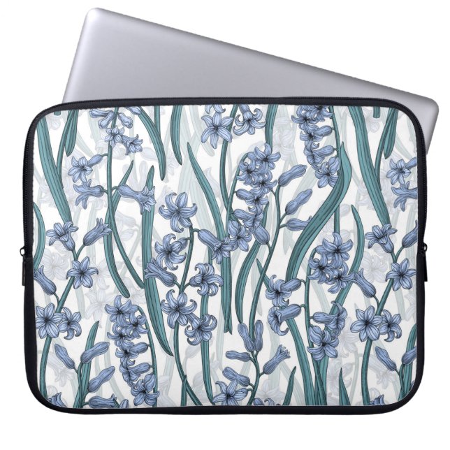 Blauwe Hyacint bloemen op wit Laptop Sleeve (Voorkant)