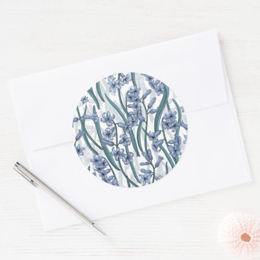 Blauwe Hyacint bloemen op wit Ronde Sticker (Envelop)