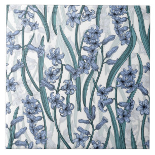 Blauwe Hyacint bloemen op wit Tegeltje