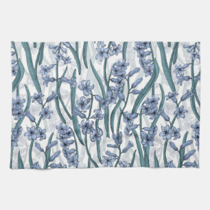 Blauwe Hyacint bloemen op wit Theedoek