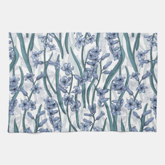 Blauwe Hyacint bloemen op wit Theedoek (Horizontaal)