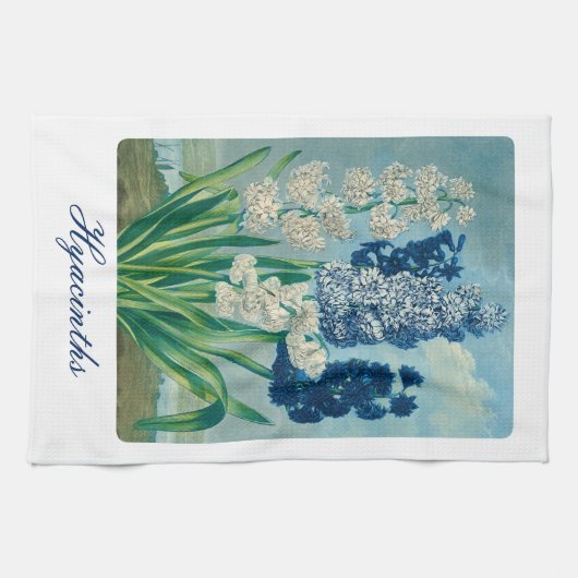 Blauwe hyacinten botanische kunst theedoek (Horizontaal)