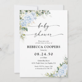 Blauwe Hydranga Bloemige Baby Shower Uitnodiging