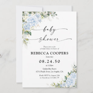 Blauwe Hydranga Bloemige Baby Shower Uitnodiging