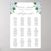 Blauwe Hydrangea 12 Tafel Zitplaatskaart Poster (Voorkant)