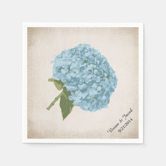 Blauwe Hydrangea aangepaste bruiloft servetten (Voorkant)