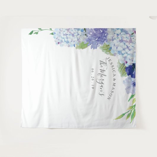 Blauwe Hydrangea Achtergrond - Fotohokje Wandkleed (Voorkant (horizontaal))