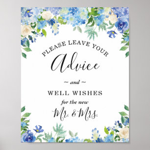 Blauwe Hydrangea Advies en Gelukwensen Bord Poster