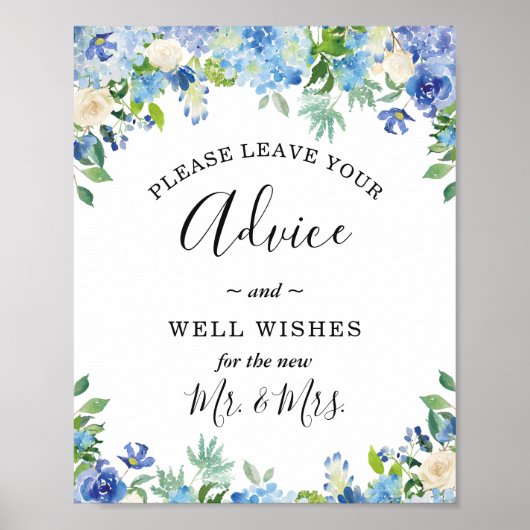 Blauwe Hydrangea Advies en Gelukwensen Bord Poster (Voorkant)