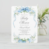 Blauwe Hydrangea Baby Shower Jongens Uitnodiging (Staand voorkant)