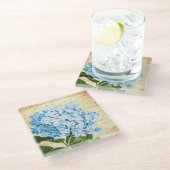 Blauwe hydrangea Bloem Botanisch Glazen Onderzetter (Schuin)