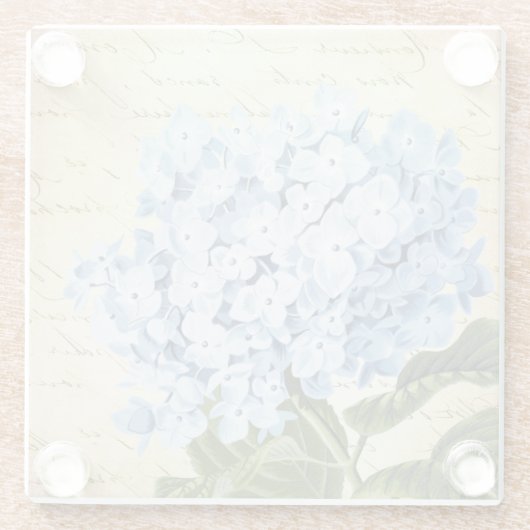 Blauwe hydrangea Bloem Botanisch Glazen Onderzetter (Achterkant)