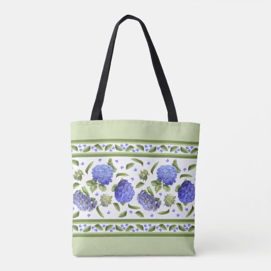 Blauwe Hydrangea Bloem Botanische Kunst Ontwerp Tote Bag (Achterkant)