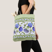 Blauwe Hydrangea Bloem Botanische Kunst Ontwerp Tote Bag (Dichtbij)