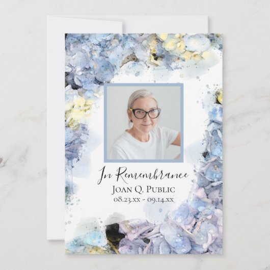 Blauwe hydrangea Bloem Waterverf Dood Jubileum Kaart (Voorkant)