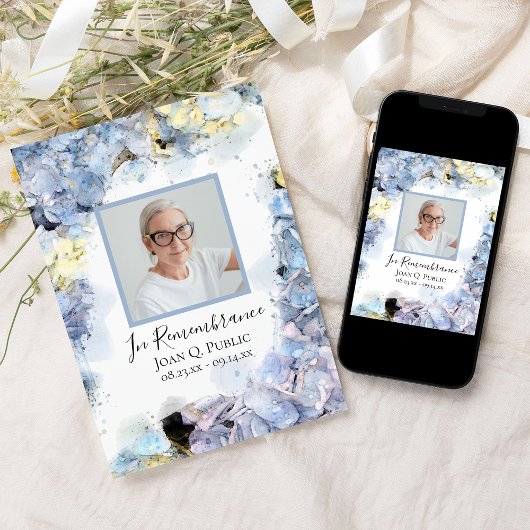 Blauwe hydrangea Bloem Waterverf Dood Jubileum Kaart