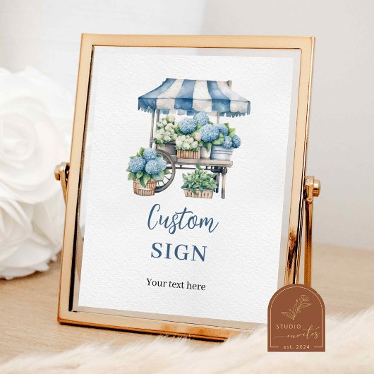 Blauwe Hydrangea Bloem Winkel Aangepast Feest Bord Poster