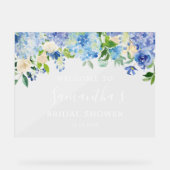 Blauwe Hydrangea Bloemachtige Bruiloft Feestelijke Acryl Bord (Voorkant)