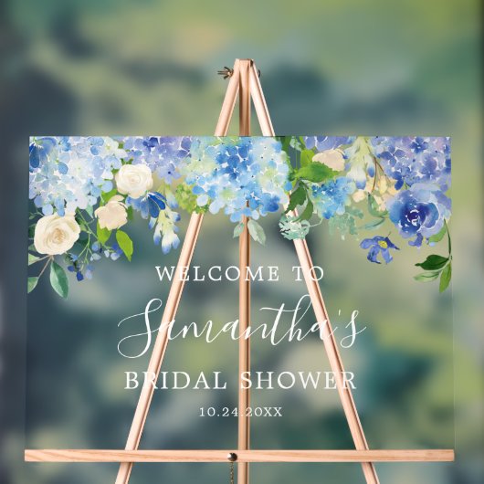 Blauwe Hydrangea Bloemachtige Bruiloft Feestelijke Acryl Bord (Neutraal)